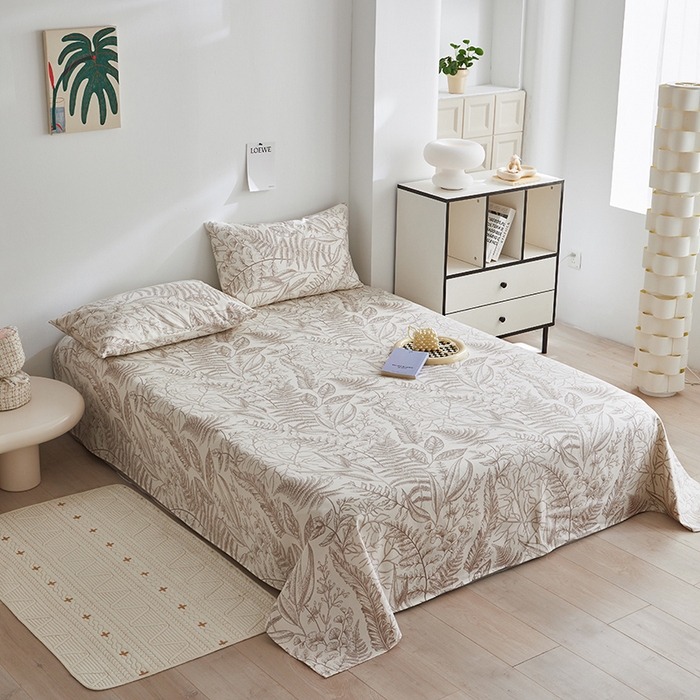 91家纺网 家纺一手货源 找家纺 怡家居 2025新款全棉老粗布床单床笠三件套 云锦-咖