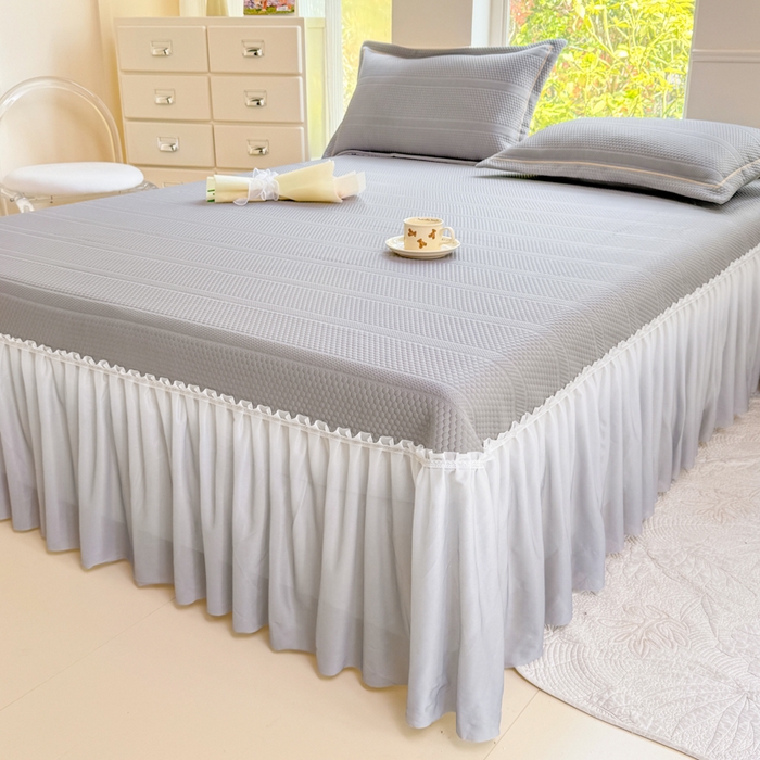 91家纺网 家纺一手货源 找家纺 慧菲 2025新款渐变床裙PE高分子凉感席床裙凉席三件套  高级灰