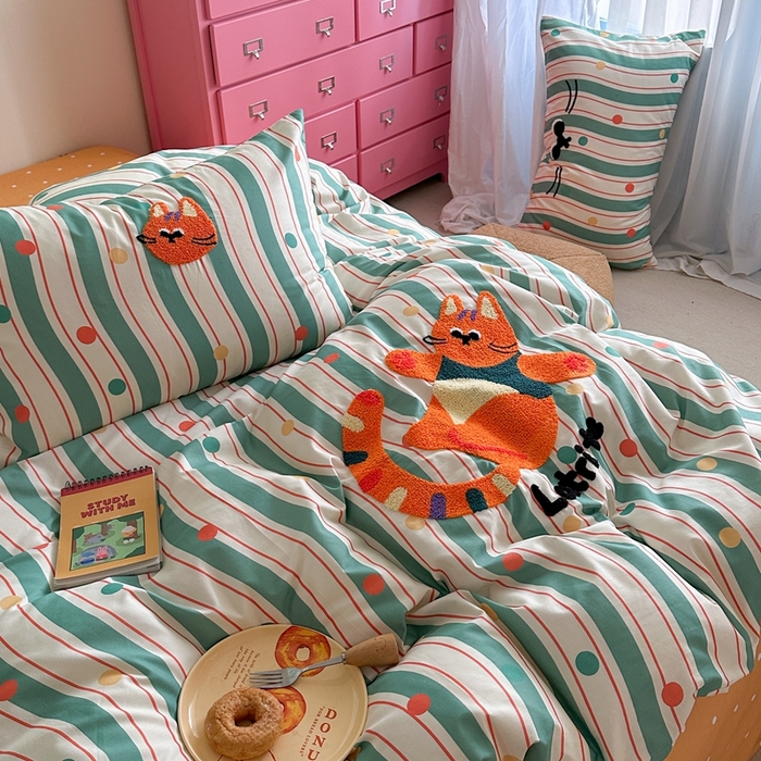 91家纺网 家纺一手货源 找家纺 时年家纺 2025新款全棉印花卡通毛巾绣系列套件 充值会员优惠5元 球球猫