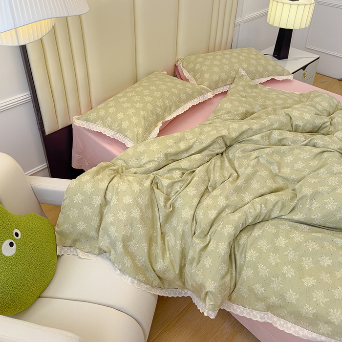 91家纺网 家纺一手货源 找家纺 竹合家纺 2025新款云感皱皱四件套-镂空花边款法式 花边款-陌上