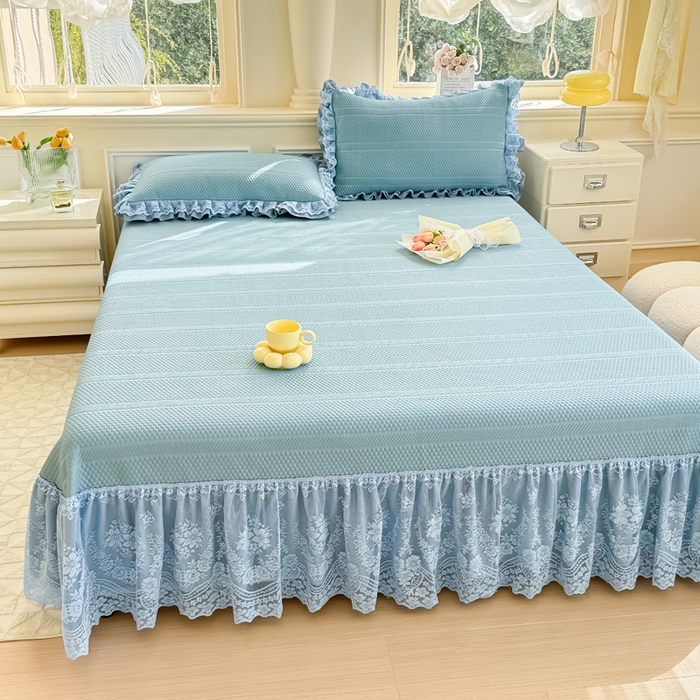 91家纺网 家纺一手货源 找家纺 慧菲  2025新款PE高分子凉感席床裙凉席三件套 【6-7斤】 海盐蓝