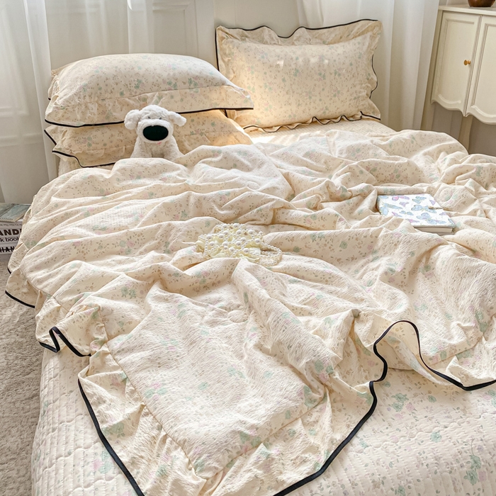 91家纺网 家纺一手货源 找家纺 2025新款云感双层纱夏被四件套-床盖款 薄荷微凉