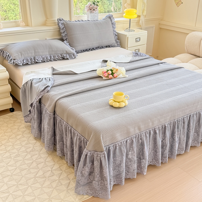 91家纺网 家纺一手货源 找家纺 慧菲  2025新款PE高分子凉感席床裙凉席三件套 【6-7斤】 月光灰