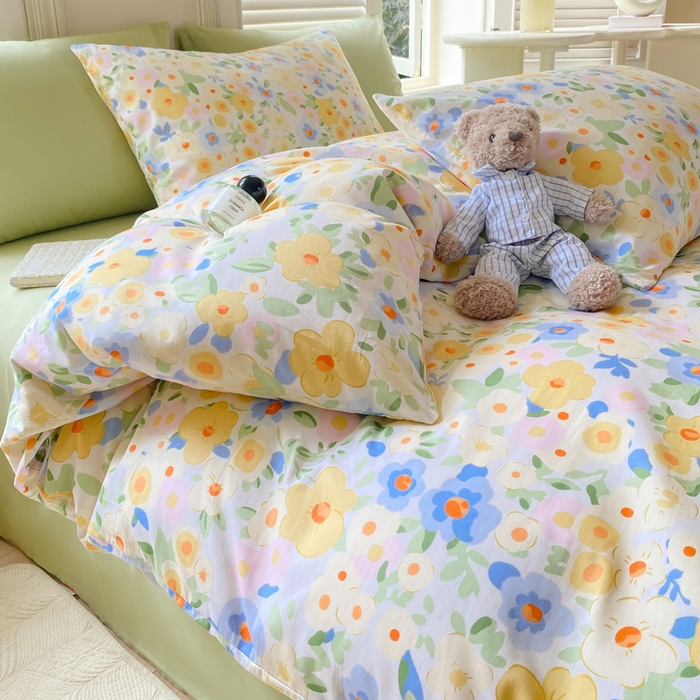 91家纺网 家纺一手货源 找家纺 黑马家居 2025新款全棉喷气13070印花四件套 田苑小风 黄