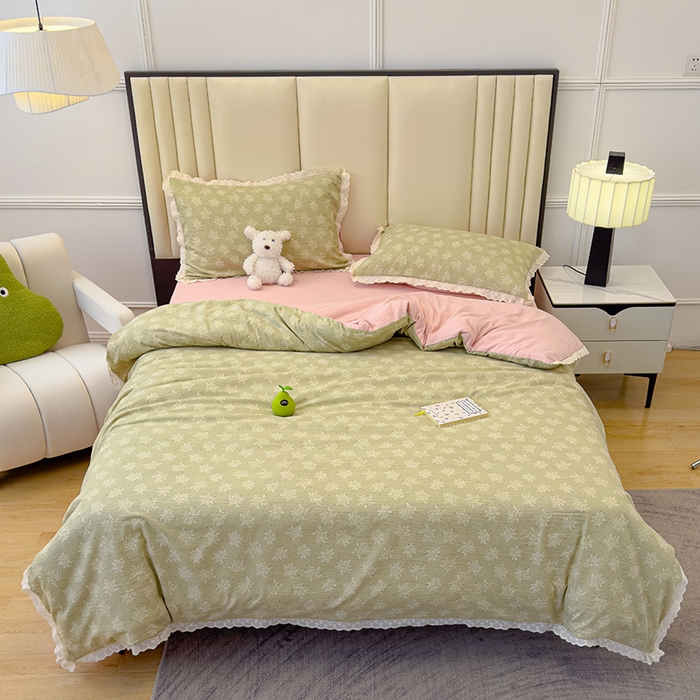 91家纺网 家纺一手货源 找家纺 竹合家纺 2025新款云感皱皱四件套-镂空花边款法式 花边款-陌上