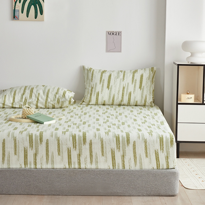 91家纺网 家纺一手货源 找家纺 怡家居 2025新款全棉老粗布床单床笠三件套 时空-绿