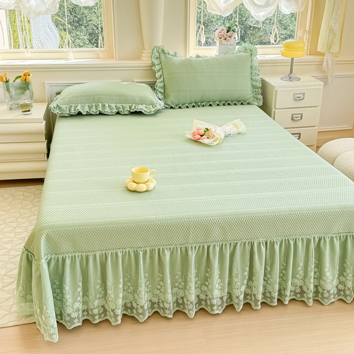 91家纺网 家纺一手货源 找家纺 慧菲  2025新款PE高分子凉感席床裙凉席三件套 【6-7斤】 清新绿