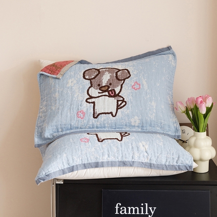 2025新款纯棉全棉纱布枕巾一对装全棉四层纱布 咕噜狗