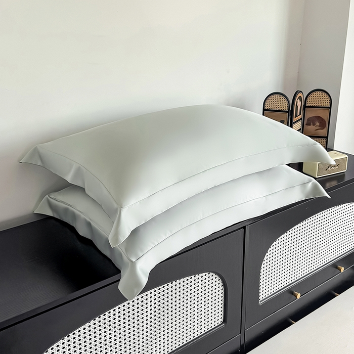 91家纺网 家纺一手货源 找家纺 金喜 2025新款LF级60支莱赛尔天丝枕套宽边枕套 竹青