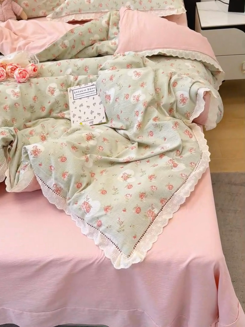 91家纺网 家纺一手货源 找家纺 竹合家纺 2025新款云感皱皱四件套-镂空花边款法式 花边款-情人恰恰