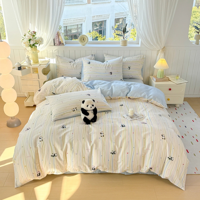 91家纺网 家纺一手货源 找家纺 黑马家居 2025新款全棉喷气13070印花四件套 小熊猫