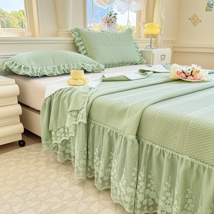 91家纺网 家纺一手货源 找家纺 慧菲  2025新款PE高分子凉感席床裙凉席三件套 【6-7斤】 清新绿
