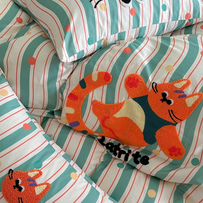 91家纺网 家纺一手货源 找家纺 时年家纺 2025新款全棉印花卡通毛巾绣系列套件 充值会员优惠5元 球球猫