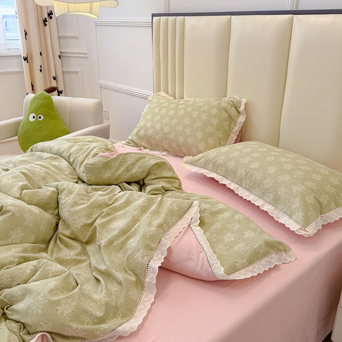 91家纺网 家纺一手货源 找家纺 竹合家纺 2025新款云感皱皱四件套-镂空花边款法式 花边款-陌上