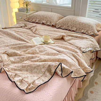 91家纺网 家纺一手货源 找家纺 （总）希朵家纺 2025新款木棉皱皱纱多功能床盖四件套