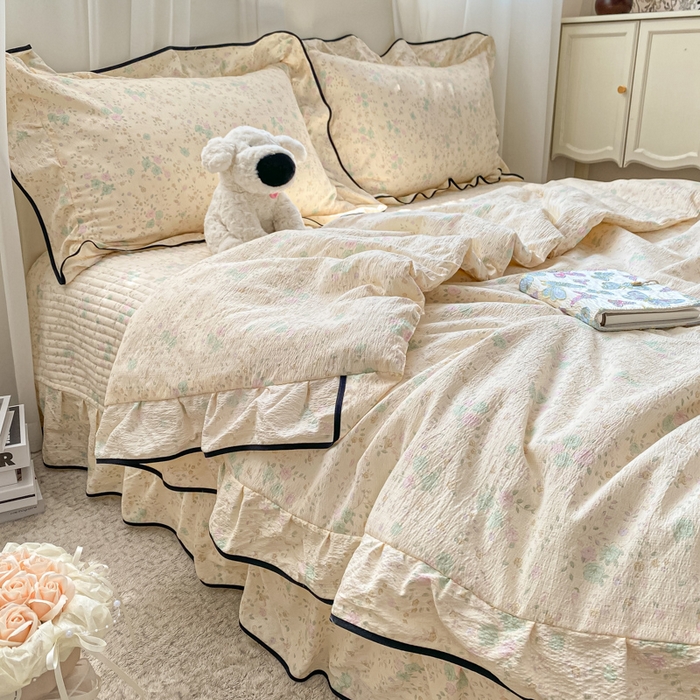 91家纺网 家纺一手货源 找家纺 2025新款云感双层纱夏被四件套-床盖款 薄荷微凉