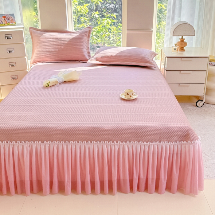 91家纺网 家纺一手货源 找家纺 （总）慧菲 2025新款渐变床裙PE高分子凉感席床裙凉席三件套 