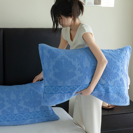 乐家毛巾被（工厂自产自销） 2025新款纯棉浮雕老式枕巾 深蓝色