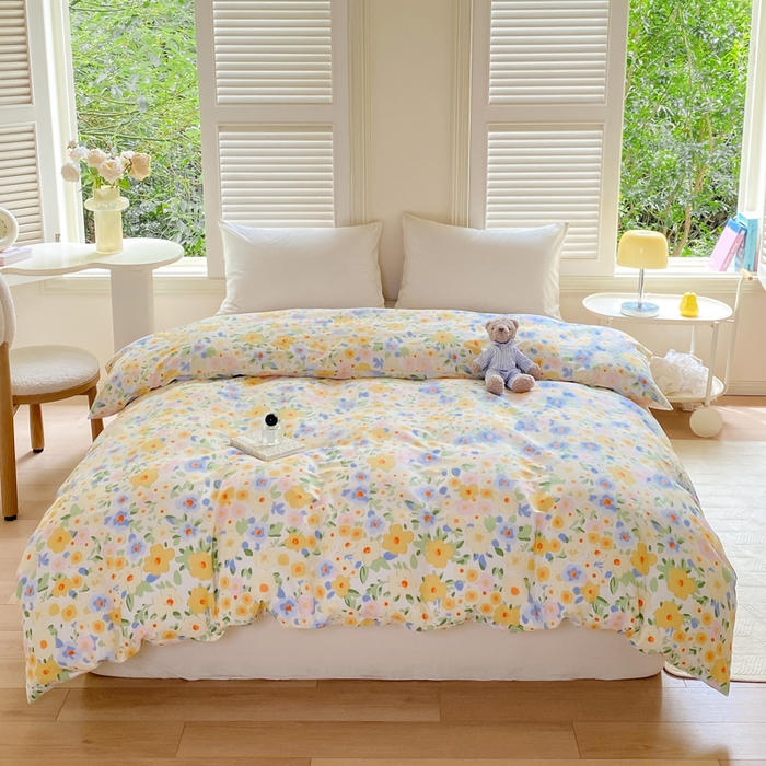 91家纺网 家纺一手货源 找家纺 黑马家居 2025新款全棉喷气13070印花四件套 田苑小风 黄