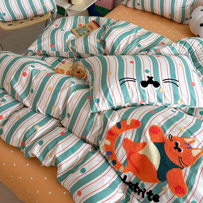 91家纺网 家纺一手货源 找家纺 时年家纺 2025新款全棉印花卡通毛巾绣系列套件 充值会员优惠5元 球球猫