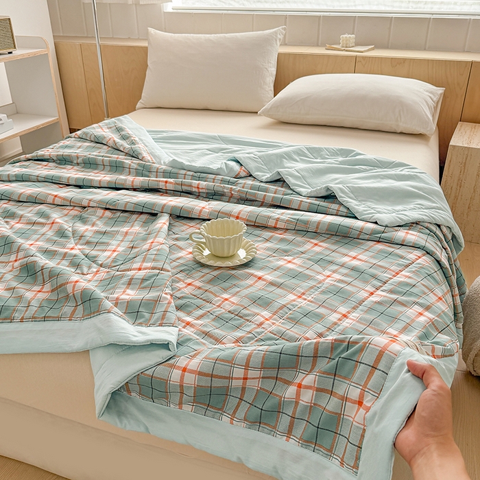 91家纺网 家纺一手货源 找家纺 博弈家纺 2025新款水洗棉棉花夏被 芸绿