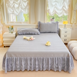 91家纺网 家纺一手货源 找家纺 （总）慧菲  2025新款PE高分子凉感席床裙凉席三件套 【6-7斤】,粉豆沙,海盐蓝,清新绿,月光灰