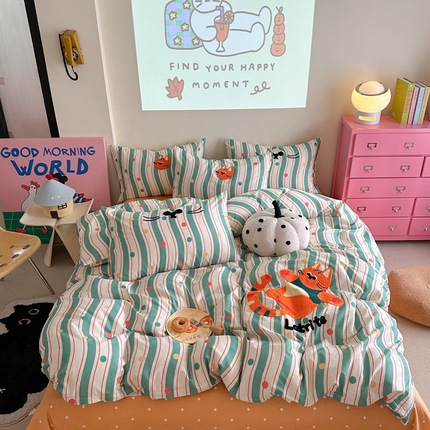 时年家纺 2025新款全棉印花卡通毛巾绣系列套件 充值会员优惠5元 球球猫