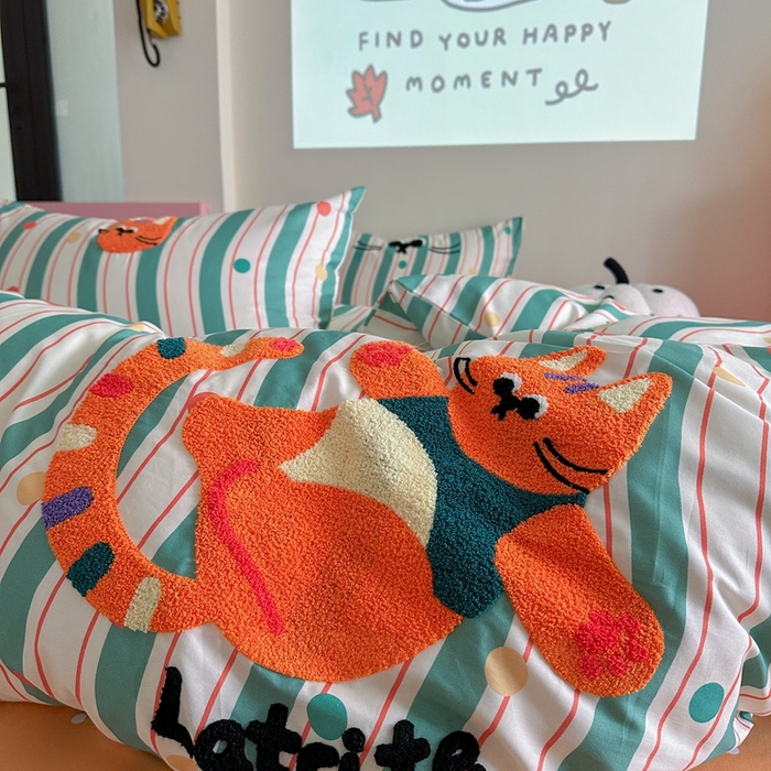 91家纺网 家纺一手货源 找家纺 时年家纺 2025新款全棉印花卡通毛巾绣系列套件 充值会员优惠5元 球球猫