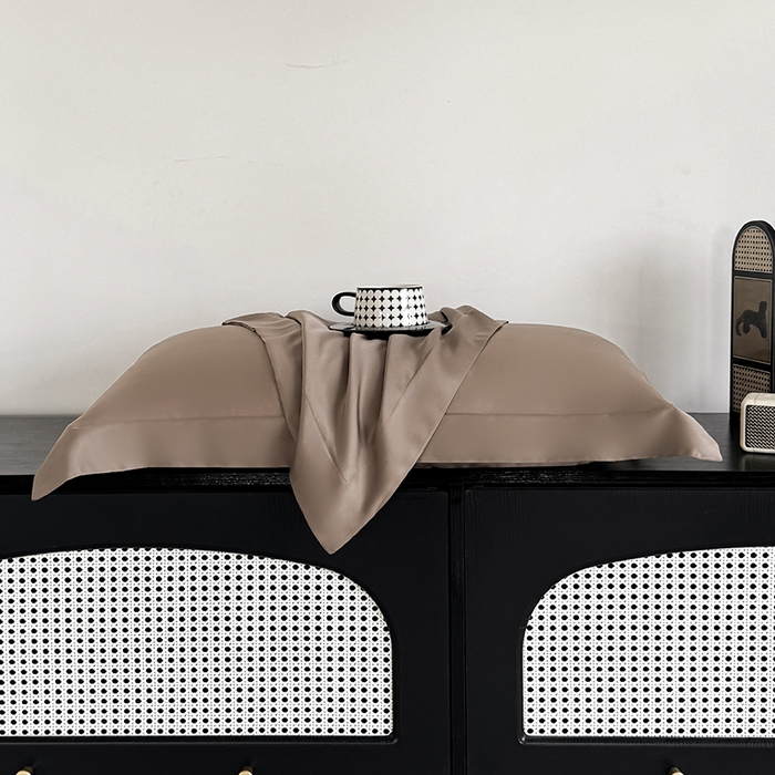 91家纺网 家纺一手货源 找家纺 金喜 2025新款LF级60支莱赛尔天丝枕套宽边枕套 拿铁