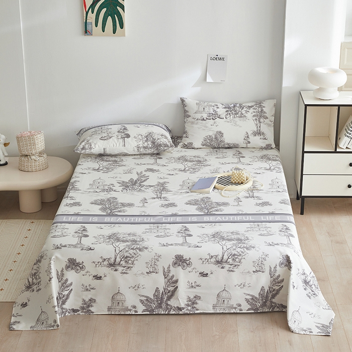 91家纺网 家纺一手货源 找家纺 怡家居 2025新款全棉老粗布床单床笠三件套 云绯