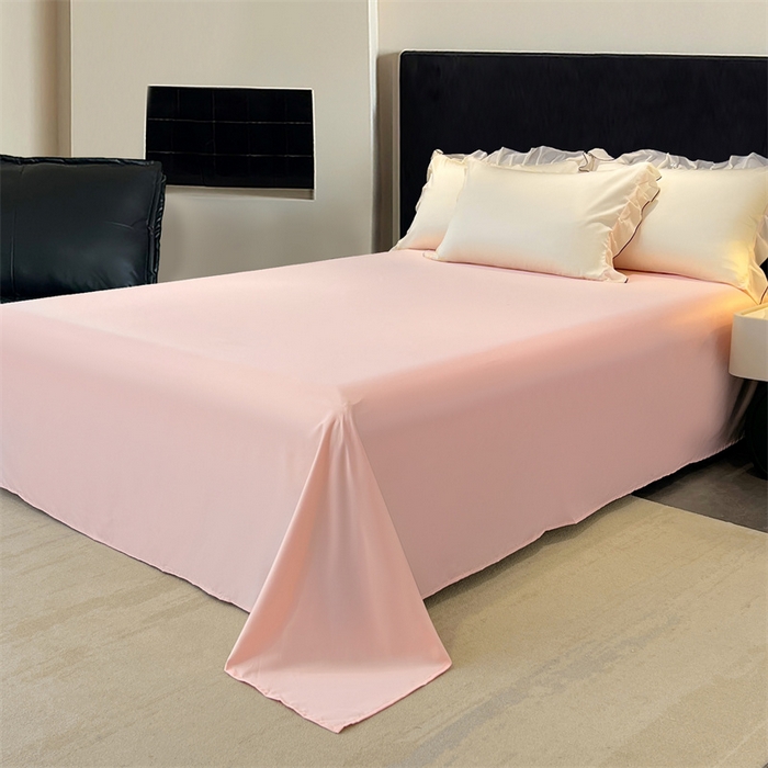 91家纺网 家纺一手货源 找家纺 梦舒羽  2025新款水洗真丝床单冰丝凉感宿舍被单三件套 奶油浅粉