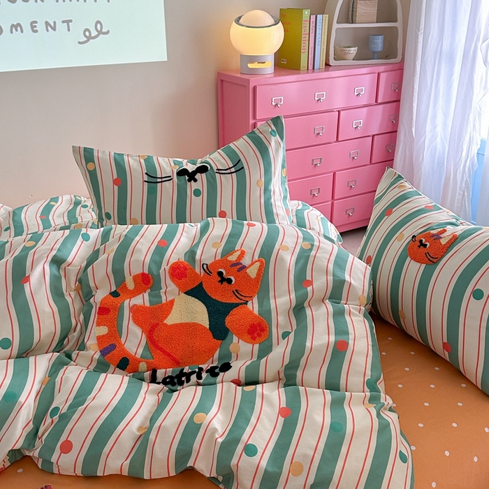 91家纺网 家纺一手货源 找家纺 时年家纺 2025新款全棉印花卡通毛巾绣系列套件 充值会员优惠5元 球球猫