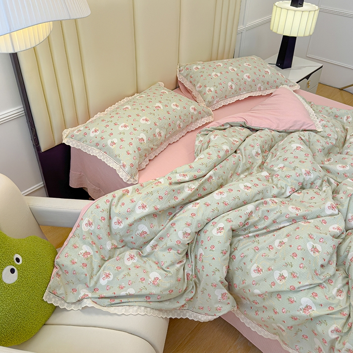 91家纺网 家纺一手货源 找家纺 竹合家纺 2025新款云感皱皱四件套-镂空花边款法式 花边款-情人恰恰