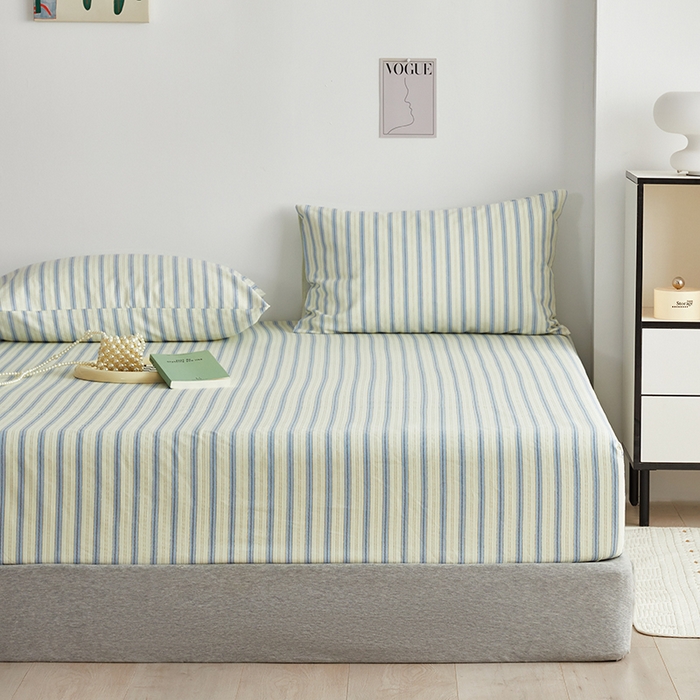 91家纺网 家纺一手货源 找家纺 怡家居 2025新款全棉老粗布床单床笠三件套 初夏-蓝