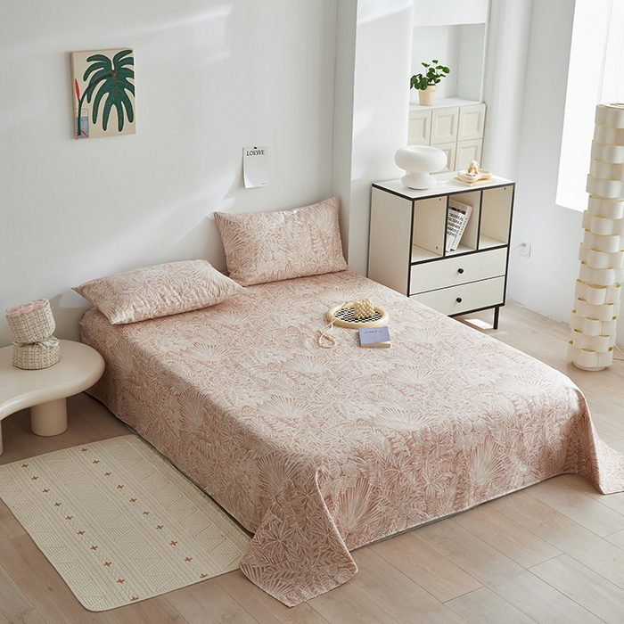 91家纺网 家纺一手货源 找家纺 怡家居 2025新款全棉老粗布床单床笠三件套 染心-咖