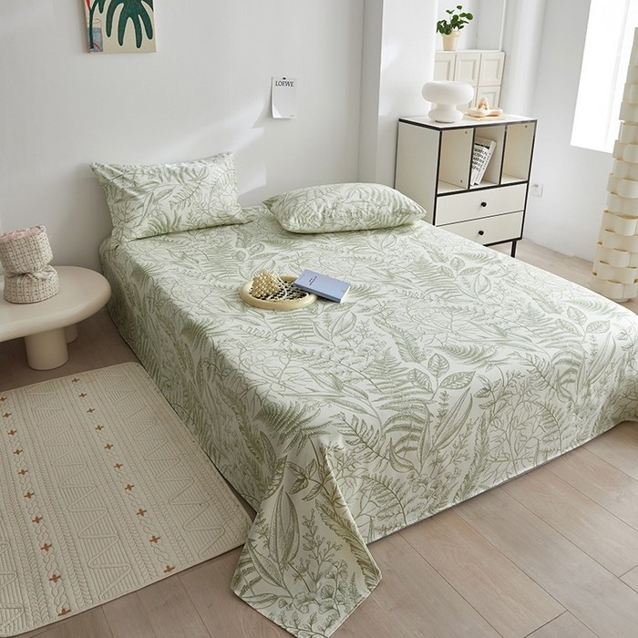 91家纺网 家纺一手货源 找家纺 怡家居 2025新款全棉老粗布床单床笠三件套 云锦-绿