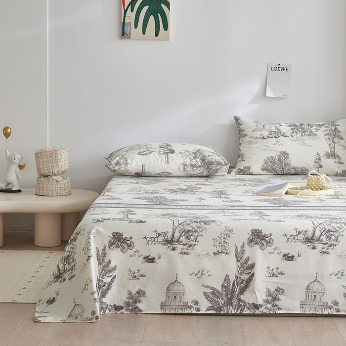 91家纺网 家纺一手货源 找家纺 怡家居 2025新款全棉老粗布床单床笠三件套 云绯