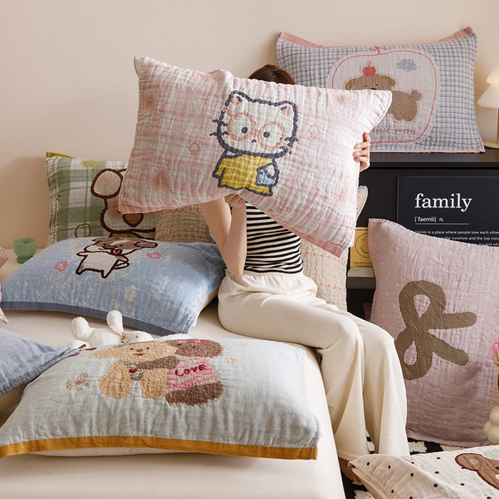 91家纺网 家纺一手货源 找家纺 2025新款纯棉全棉纱布枕巾一对装全棉四层纱布 组合