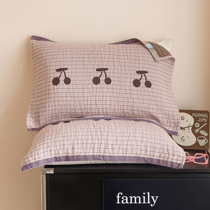 2025新款纯棉全棉纱布枕巾一对装全棉四层纱布 线条樱桃