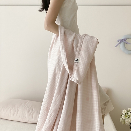 麻依 2025新款色织提花天丝棉冷感毯系列 爱心格-粉