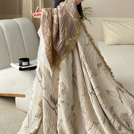 麻依 2025新款全棉精细纱民宿纱布毯子四层 余和