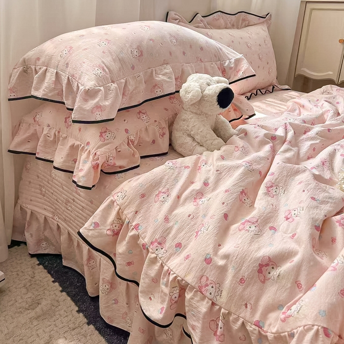 91家纺网 家纺一手货源 找家纺 2025新款云感双层纱夏被四件套-床盖款 小美冰激凌