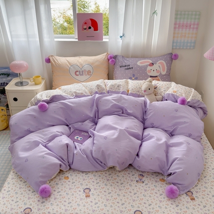 91家纺网 家纺一手货源 找家纺 （总）乐童家纺 2025新款数码枕混搭毛球系列四件套