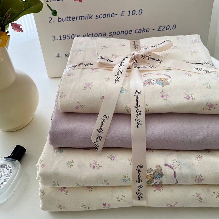 91家纺网 家纺一手货源 找家纺 优品阁 2025新款人字纹全棉双层纱四件套 爱丽丝【升级款-提花人字纹床单】