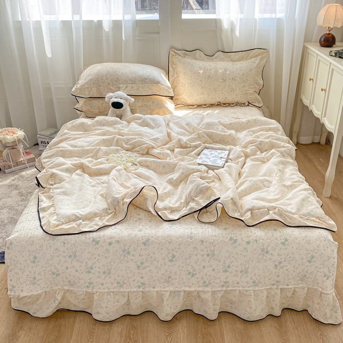 91家纺网 家纺一手货源 找家纺 2025新款云感双层纱夏被四件套-床盖款 薄荷微凉