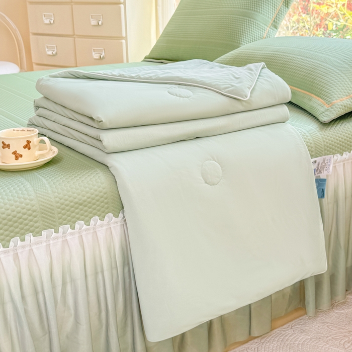 91家纺网 家纺一手货源 找家纺 慧菲 2025新款渐变床裙PE高分子凉感席床裙凉席三件套  水波绿