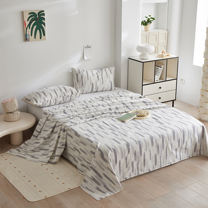 91家纺网 家纺一手货源 找家纺 怡家居 2025新款全棉老粗布床单床笠三件套 时空-灰