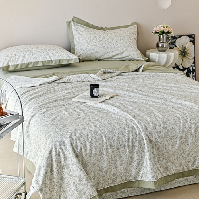 91家纺网 家纺一手货源 找家纺 金喜 2025新款天丝棉大豆印花夏凉被夏被四件套 墨花