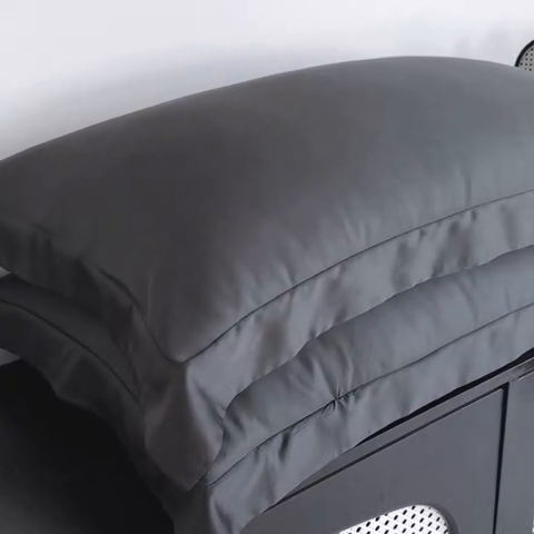 91家纺网 家纺一手货源 找家纺 金喜 2025新款LF级60支莱赛尔天丝枕套宽边枕套 乌木黑