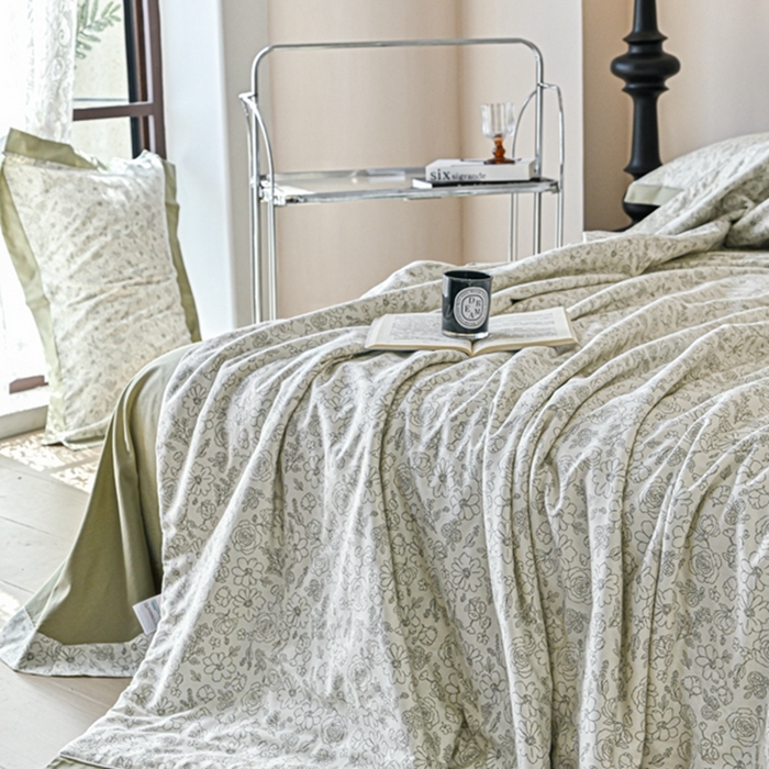 91家纺网 家纺一手货源 找家纺 金喜 2025新款天丝棉大豆印花夏凉被夏被四件套 墨花